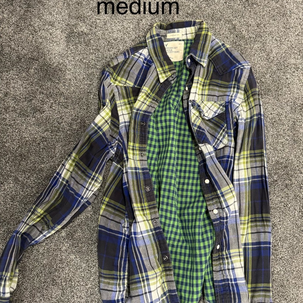 American Eagle Outfitters Blue and Green Plaid Shirt